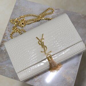 Yves Saint Laurent Crocodile Pattern White Kate with Tassels